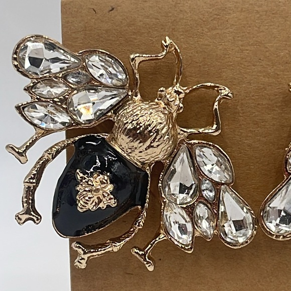 Golden & Black Vintage Bee Earrings - Picture 5 of 8